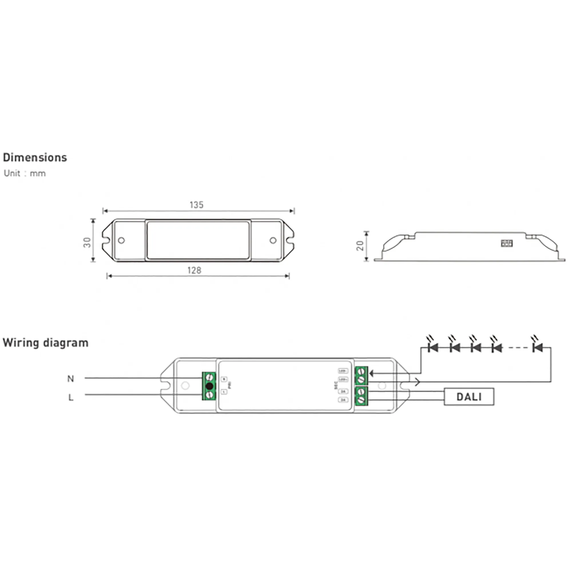 DALI, 0-100% Dim, PWM digital dimming, CC 12W, 100-400mA output, 100-240Vac I/P, Class 2, IP20. SE-12-100-400-W1D  LTECH Dali Constant Current